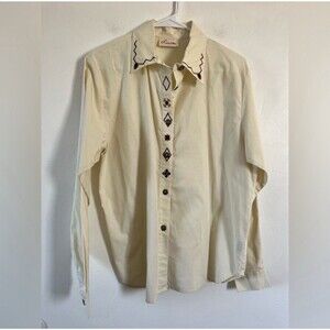 Vintage Lucille 100% Cotton Point Collar Western Embroidered Women’s Shirt L